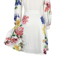 Costom  Spring Printed  Long Sleeve Dress White Dresses With Buttons For Women